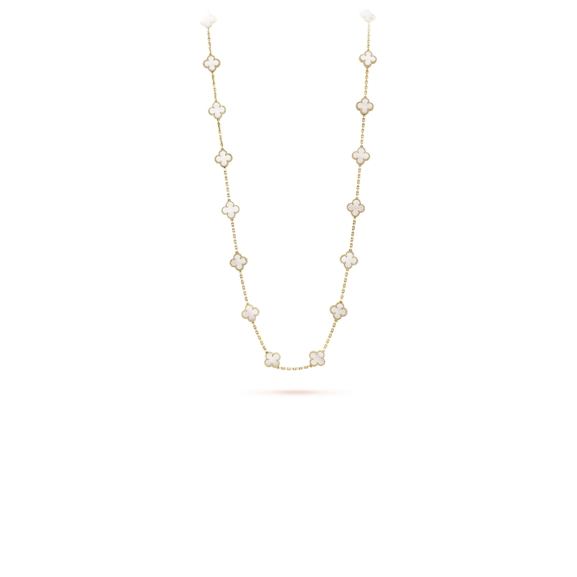 V*N CL*F arpels vintage alhambra long necklace, 20 motifs - yellow gold, mother-of-pearl  vcara42100